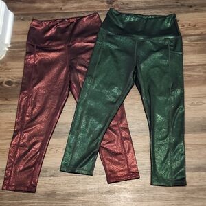 Kids Shimmer Leggings - Green and Red